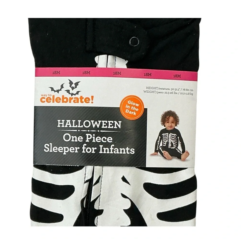 Halloween Skeleton Glow in Dark Sleeper 1 Piece Costume Baby Infant 18 Months